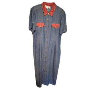 Vintage Manik Dress 100% cotton blue red check collar